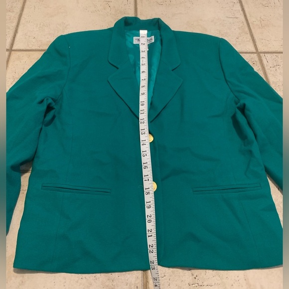Vintage 80s KLASS Pure New Wool Teal Blazer 12 - Picture 9 of 10